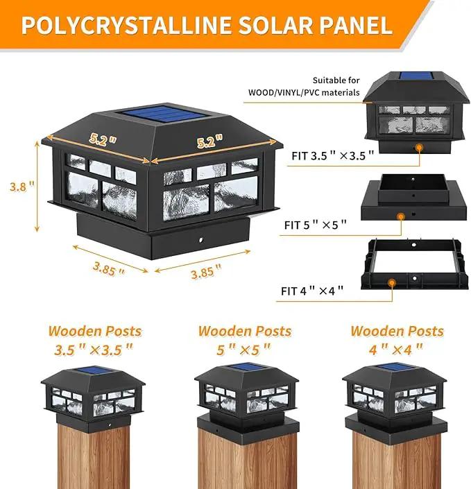 Solar Post Cap Lights Outdoor, 20LM Fence Post Cap Lights, 3.5x3.5 4x4 5x5 Inch Wooden Post Solar Lights Waterproof, Deck Lights Solar Powered for Garden Deck Patio Decoration(Black 2 Packs) by GreenHaven Gardens