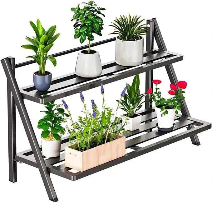 Deluxe 2-Tier Aluminum Plant Stand Indoor/Outdoor, Weather-Resistant Flower Pot Rack, Stylish & Lightweight Plant Stands for Garden, Balcony & Living Room by GreenHaven Gardens