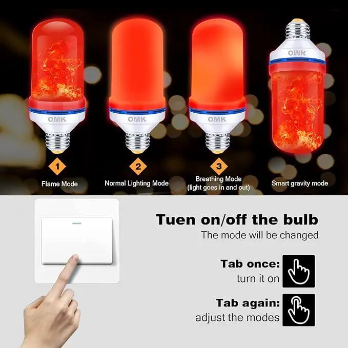 OMK - Christmas Decor LED Flame Effect Light Bulbs - Upgraded 4 Modes Fire Simulated Lamps - Holiday/Christmas Gifts/Party/Indoor/Outdoor Decoration Lights(Red 2) by GreenHaven Gardens