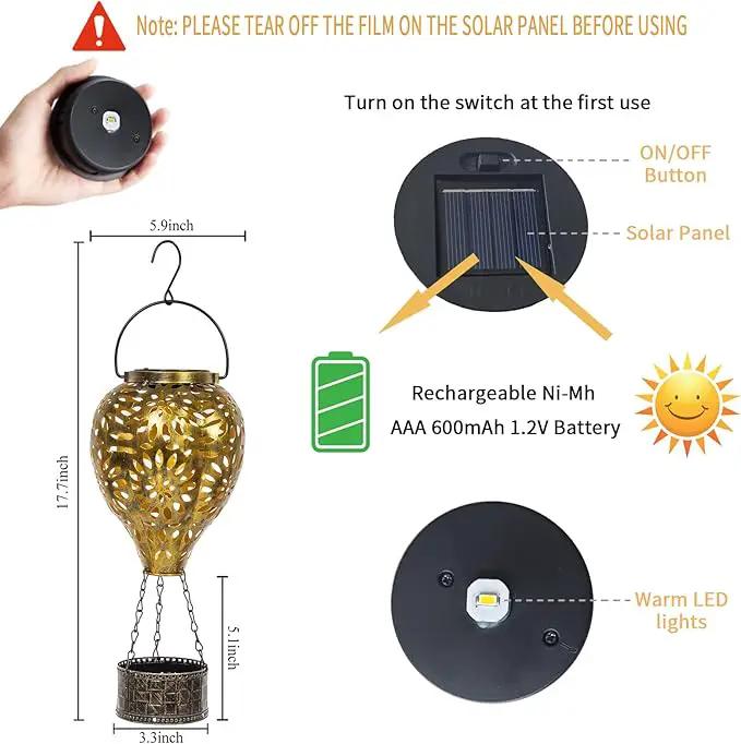 Solar Hot Air Balloon Lantern, Hanging Outdoor Waterproof Yellow LED Lantern by GreenHaven Gardens