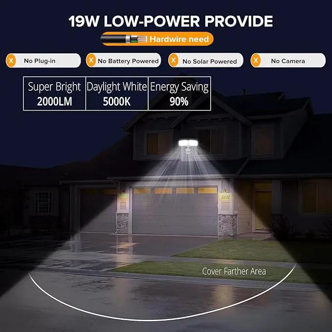 UME 19W LED Security Lights Motion Sensor Light Outdoor, 2000LM Motion Flood Light, 5000K, IP65 Waterproof, 2 Adjustable Head Motion Detector Security Light for Exterior,Outside,Garage,Yard(White) by GreenHaven Gardens