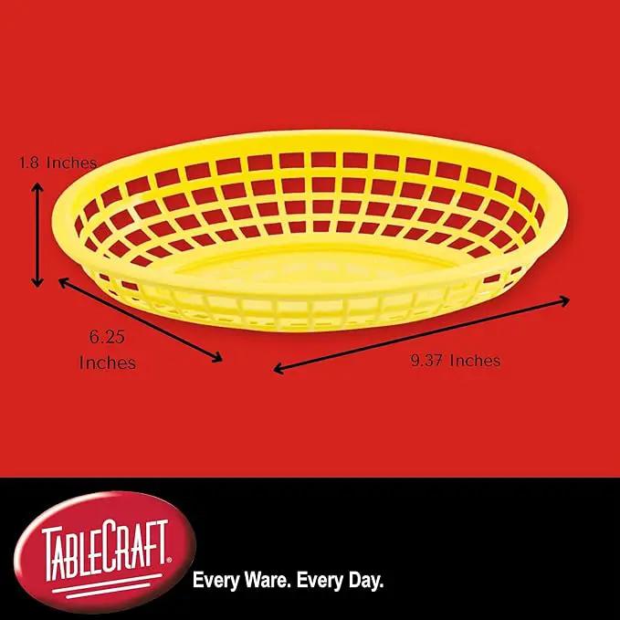 TableCraft C1074Y Oval Cash and Carry Basket, Yellow, Stackable Plastic Food Baskets, 9.31" x 6.18" x 1.88", Pack of 12, Dishwasher Safe by GreenHaven Gardens