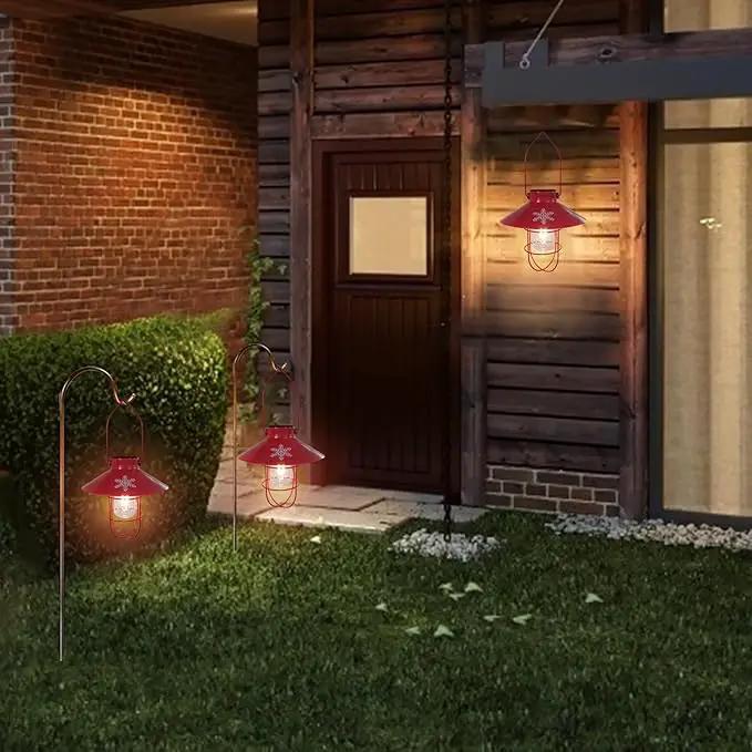 pearlstar Solar Lantern Outdoor Hanging Light Metal Solar Lamp with Warm White Edison Bulb Design for Christmas Holiday Home Garden Yard Patio Proch Decor (Red) by GreenHaven Gardens