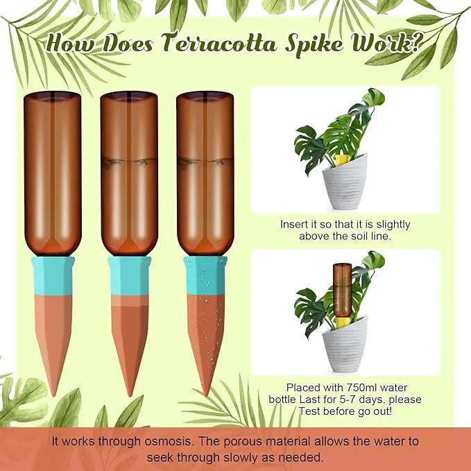 6 Sets Plant Watering Devices Include Terracotta Self Watering Spikes and 26 oz Plastic Bottles, Slow Release Vacation Insert Automatic Plant Waterer Device (Brown and Mixed Color) by GreenHaven Gardens