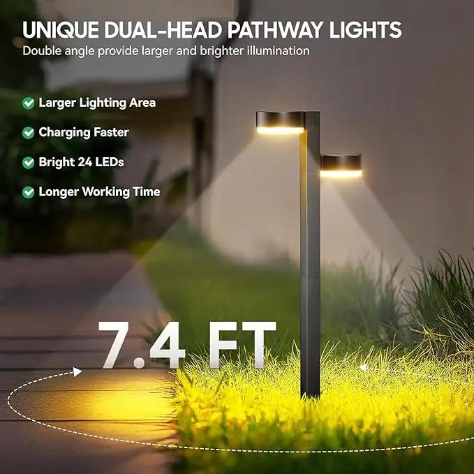 Solar Pathway Lights Outdoor, 6 Pack Dual-Head Solar Lights Outdoor Waterproof Super Bright Up to 12Hrs, Auto On/Off Garden Light for Yard Patio Path Walkway Driveway Outside Decor by GreenHaven Gardens