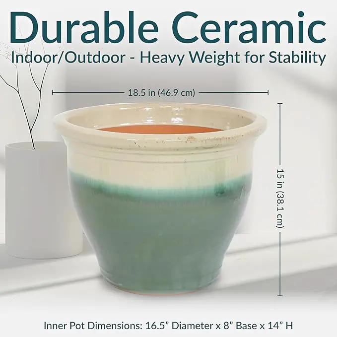 Sunnydaze Studio Large Ceramic Plant Pot - Round Outdoor Glazed Ceramic Planter Pot with Drainage - Gray - 18.5" by GreenHaven Gardens
