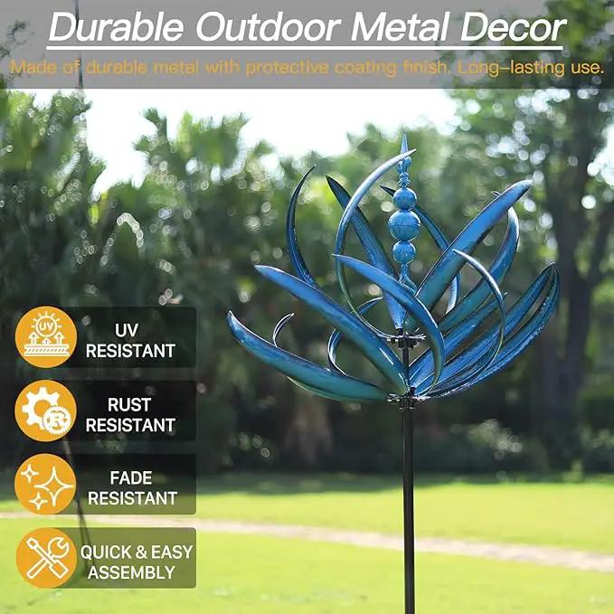 91 inch Wind Spinners Outdoor - Extra Large Outdoor Metal Wind Sculptures Spinners with Stake, Windmills for The Yard Garden, Yard Art Garden Lawn Decor - Blue (27" W x 91" H) by GreenHaven Gardens