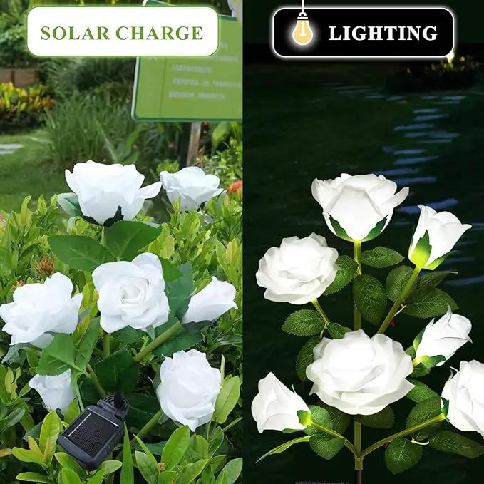 2 Pack Solar Garden Lights Outdoor, 7-Flower Rose LED Stake Light for Yard Patio Pathway Lawn Fence Cemetery, White by GreenHaven Gardens