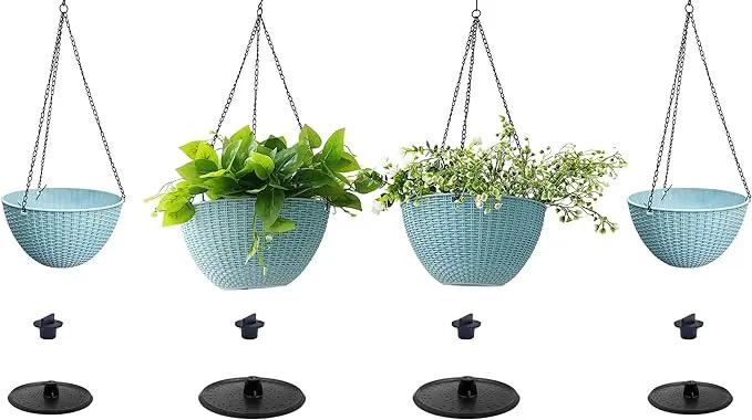 Hanging Planters for Indoor Plants 8/10 Inch, 4 Packs Plant Hanger Outdoor with Drainage Holes, Hanging Basket Flower Pot Perfect for Home, Office and Garden (Sky Blue) by GreenHaven Gardens