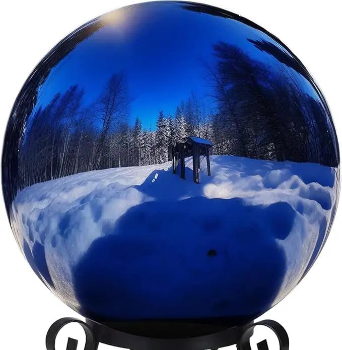 10 Inch Stainless Steel Gazing Globe,v2croft Hollow Ball Mirrored Surface Polished Shiny Sphere,Garden Stainless Steel Gazing Ball for Outdoor Lawn Pond Yard Ornament(Blue) by GreenHaven Gardens