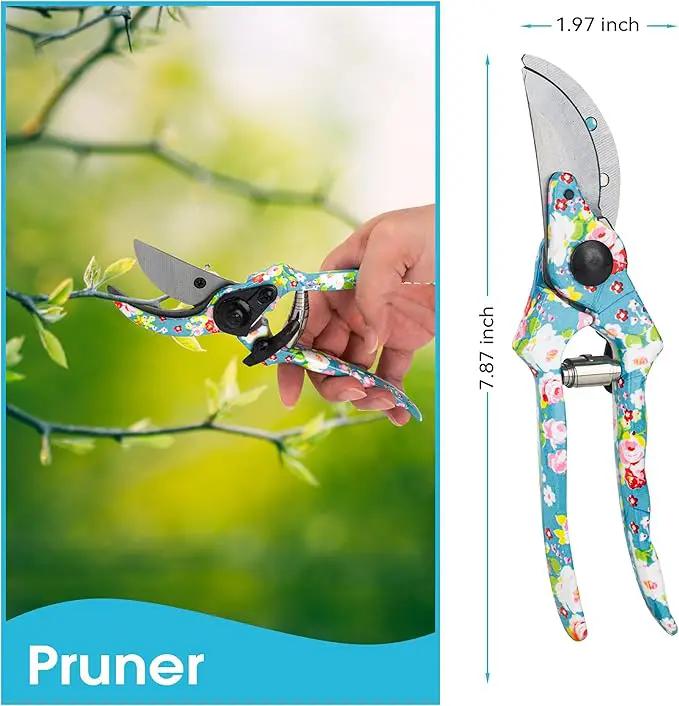 Garden Tool Set Gardening Hand Tools Kit, Floral Sturdy Garden Gifts, 4 PCS Heavy Duty Shovel Kit Including Trowel, Sharp Pruner, Hand Rake, and Mat (Blue Set) by GreenHaven Gardens