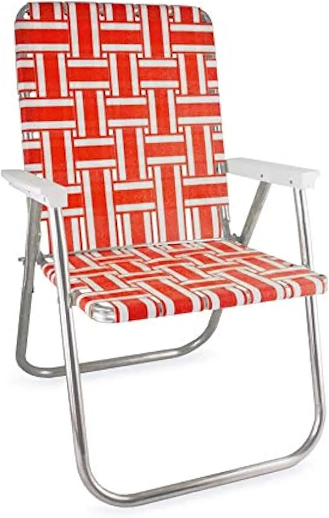 Lawn Chair USA Folding Aluminum Outdoor Patio Lawn Chair | Heavy-Duty Webbed Chairs for Camping, Sports, Beach, Yard & Tailgating | Lightweight Portable | Classic - Orange and White with White Arms by GreenHaven Gardens