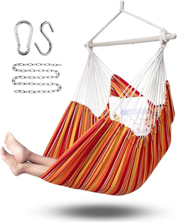 ADVOKAIR Hammock Chair Hanging Chair Rope Swing XXL - Max 500lbs, 70in Large Hammock Swing Chair -Portable Steel Spreader Bar with Anti-Slip Rings-Roomy & Strong by GreenHaven Gardens