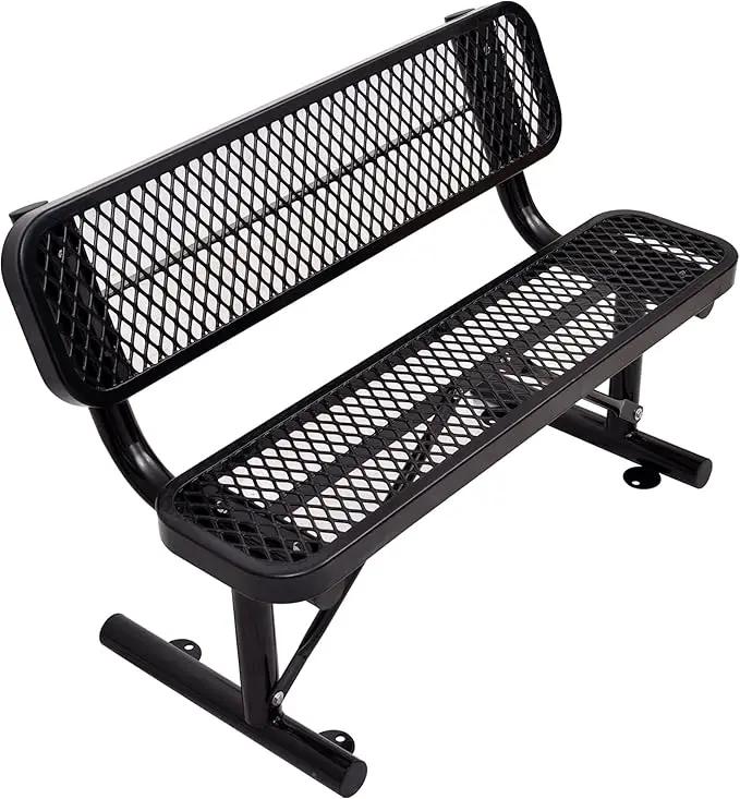 4 FT Heavy Duty Metal Park Bench with Back for Outside, Outdoor Black Bench with Backrest & Portable Frame, 1-3 Person Seat-Commercial Benches Garden Benches for Outdoors by GreenHaven Gardens
