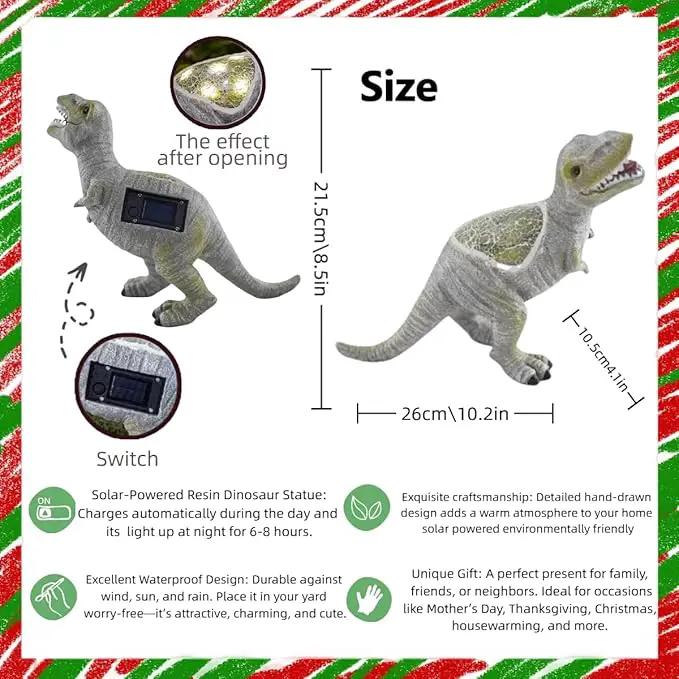 Solar Powered Lifelike Dinosaur Garden Statue Hand-Made Glass Craftsmanship Resin Outdoor Tyrannosaurus Figurine Light Decoration Home Decor Lawn Yard Patio Porch Ornament Gift by GreenHaven Gardens