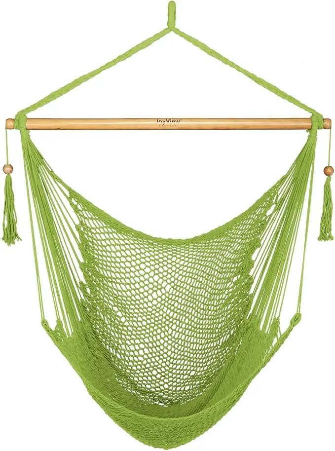 JoyView Hammock Chair with Spreader Bar Caribbean Hammock Swing Chair 300 LBS Weight Capacity XL Rope Hanging Chair for Outdoor Indoor Garden Yard - Light Green by GreenHaven Gardens