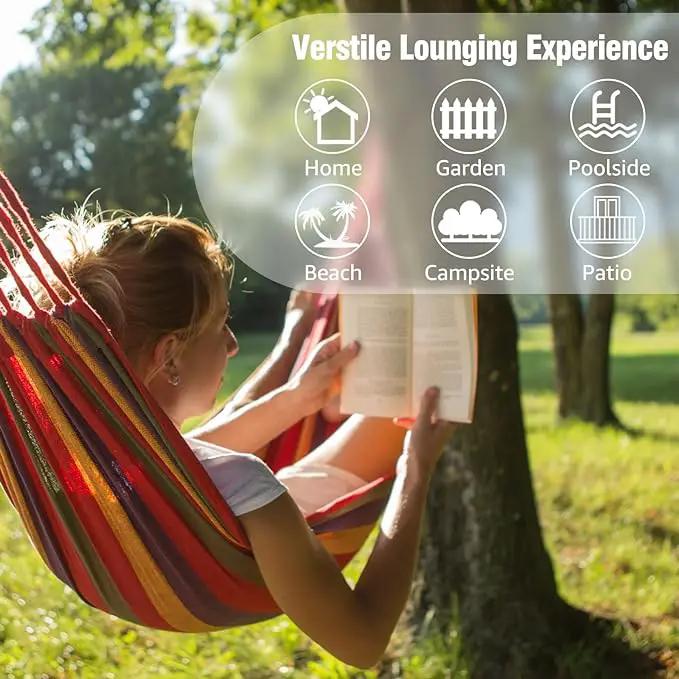 ANYOO Cotton Hammock Portable Camping Hammocks for Hanging Sturdy Garden Comfortable Fabric Hammock with Tree Straps Up to 660lbs with Travel Bag for Camping Outdoor/Indoor Patio Backyard by GreenHaven Gardens