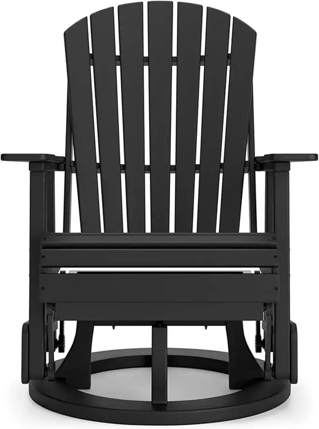 Signature Design by Ashley Hyland Wave Modern Weather Resistant HDPE Outdoor Swivel Glider Chair, Black by GreenHaven Gardens