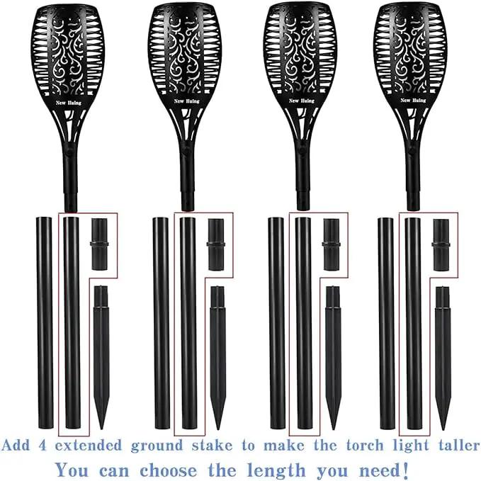 4PCs Halloween Solar Torch Lights Outdoor, 43in 96 LED, Waterproof Landscape Garden Pathway Light with Blue Vivid Dancing Flickering Flames, Auto On/Off Dusk to Dawn for Halloween Lights Decoration