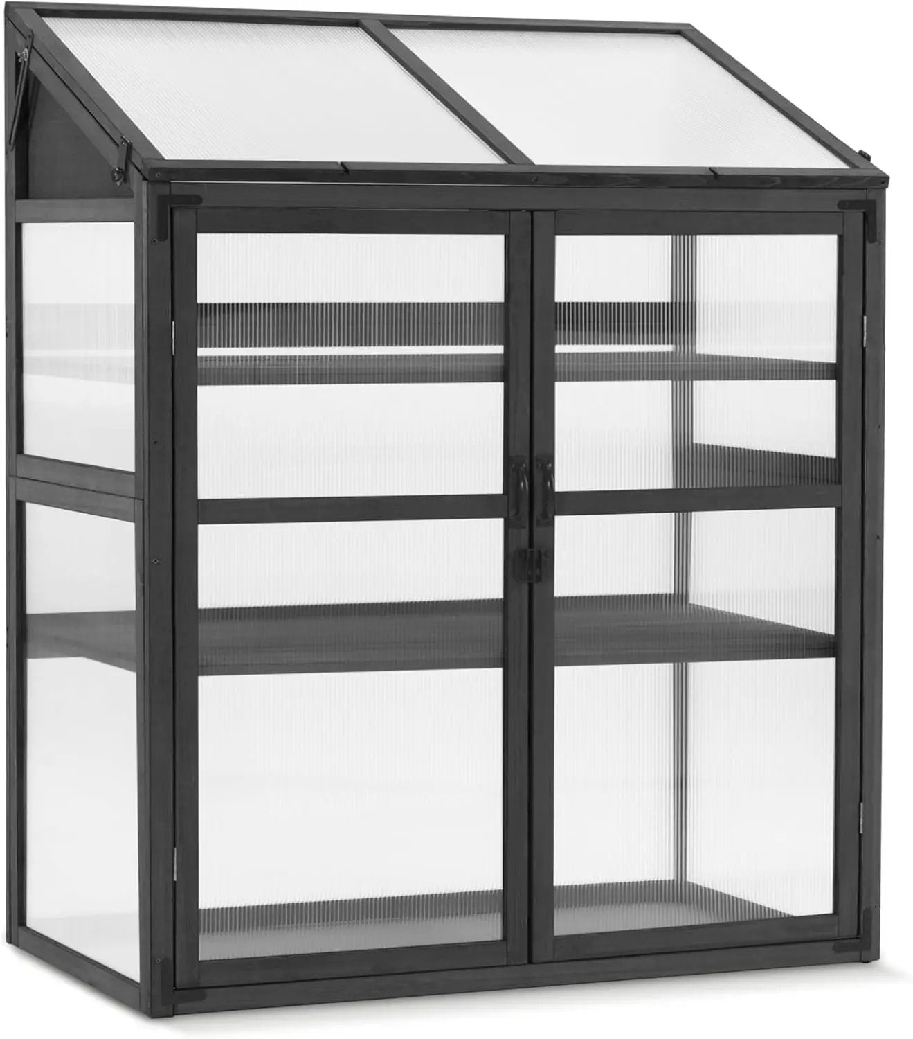 Macrout Cold Frame Greenhouse, Large Wooden Greenhouse Cabinet, Garden Cold Frame with Adjustable Shelves for Outdoor Indoor Use, 1344 (Dark Grey) by GreenHaven Gardens