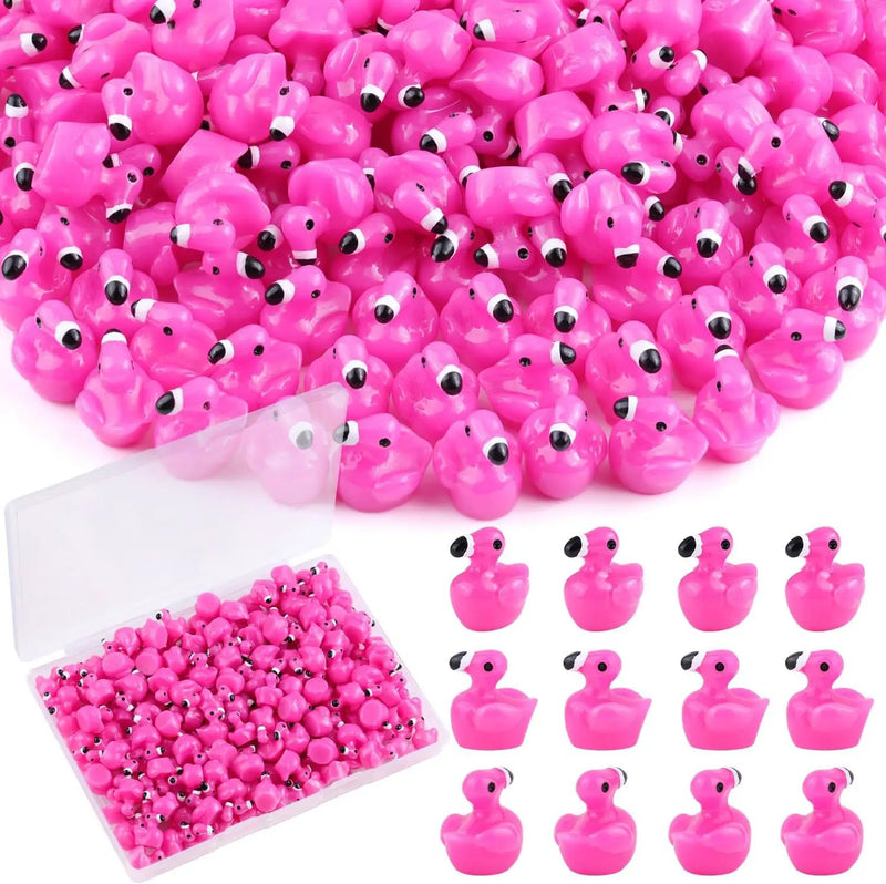 200PCS Mini Resin Animals Cute Rose Pink Tiny Flamingo Ducks, Miniature Figures to Hide, Small Animal Toys Accessories Bulk for Topper Garden Dollhouse Landscape Aquarium Ornaments DIY Crafts & Decor by GreenHaven Gardens