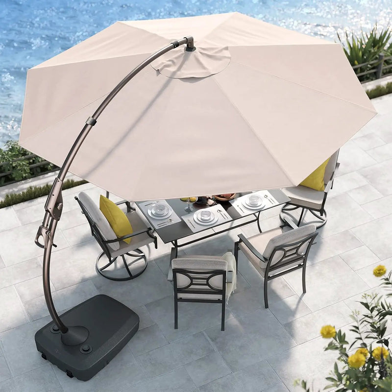 Grand patio 11FT Cantilever Umbrella with Base Outdoor Large Round Aluminum Offset Umbrella for Patio Garden Backyard (Champagne, 11 FT) by GreenHaven Gardens
