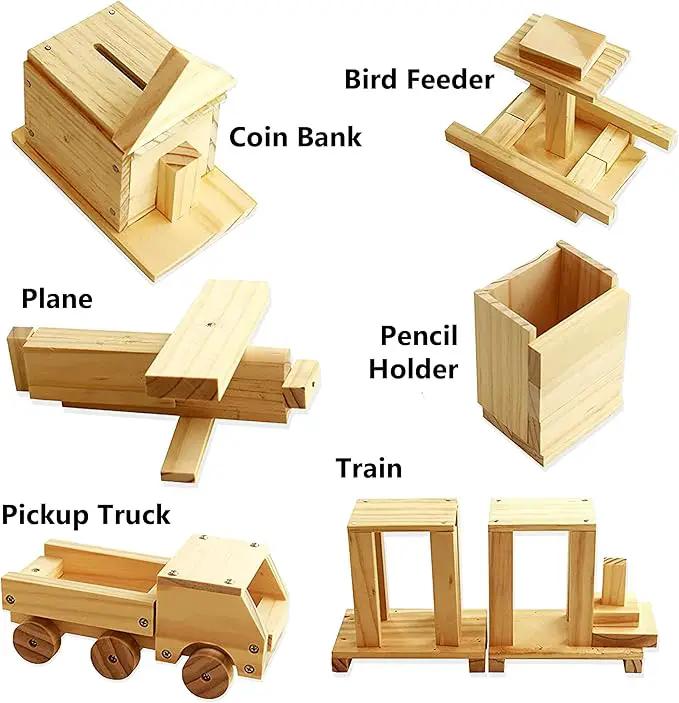 Kraftic Woodworking Building Kit for Kids and Adults, with 6 Educational Arts and Crafts DIY Carpentry Construction Wood Model Kit Toy Projects for Boys and Girls by GreenHaven Gardens