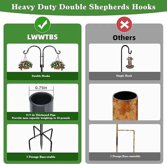 Double Shepherds Hooks for Outdoor (2Pack,76 inch) Heavy Duty Adjustable Bird Feeder Pole Garden Decor Shepherds Hook for Hanging Bird Feeder, Plant Baskets, Hummingbird Feeder for Outside by GreenHaven Gardens
