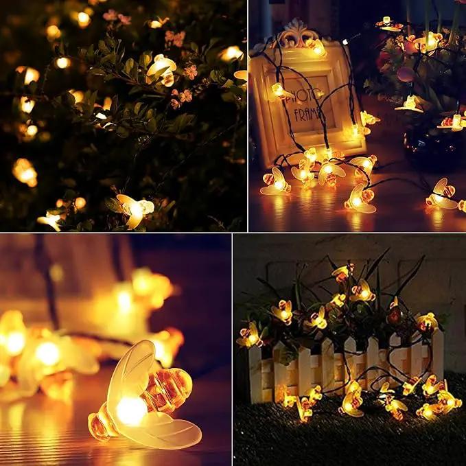 Solar Bee String Lights Outdoor 31FT 50 LED Honeybee Fairy Lights with 8 Lighting Modes, Waterproof Solar Bumble Bee for Patio Yard Garden Grass Wedding Christmas Party Decor, Warm White by GreenHaven Gardens