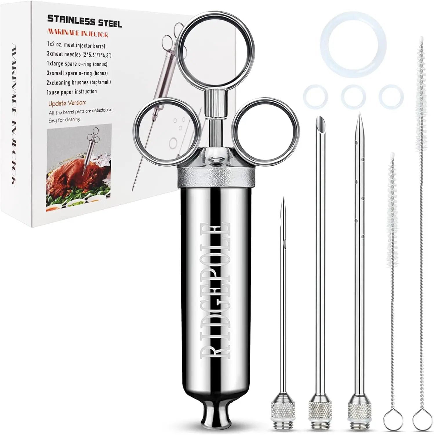 Meat Injector, Marinade Injector with 3 Marinade Needles,Seasoning Injector, Turkey Injector Syringe，2-OZ Large Capacity, All Stainless Steel 2024 UPDATE by GreenHaven Gardens