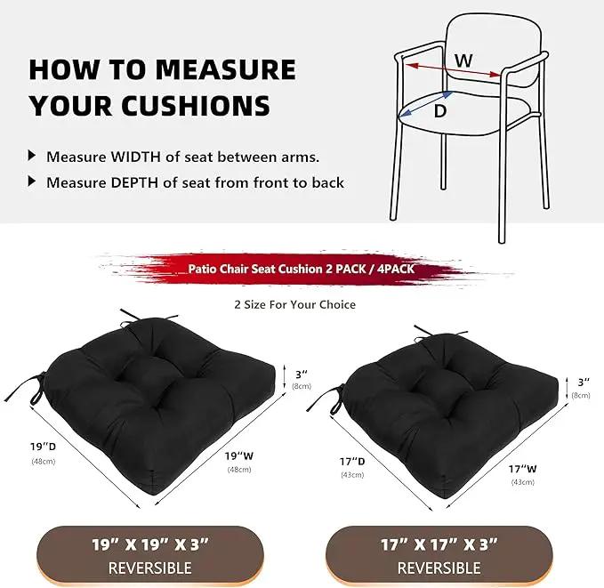 RACE LEAF Outdoor Cushions 17" x 17" Patio Chair Seat Pads, Set of 2 Thick Fill Tufted Square Patio Cushions, Water-Resistant Olefin Chair Seat Cushion with Ties for Non-Slip Support, Black by GreenHaven Gardens