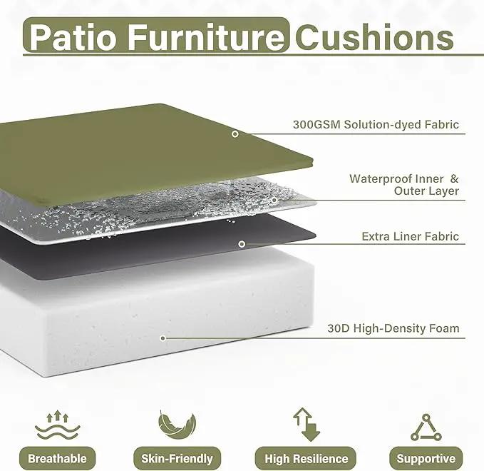 Patio Chair Cushions 19 X 19 X 4 Inch Waterproof Outdoor Seat Cushions for Patio Furniture, Outdoor Sofa Couch Pads with Ties & Handle, Set of 2, Light Green by GreenHaven Gardens