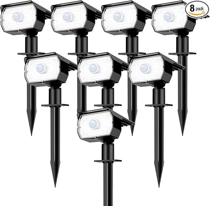 [ 8 Pack/56 LED ] Solar Lights Outdoor Motion Sensor, Spot Landscape Lighting with 3 Modes, Waterproof Spotlights Dusk to Dawn for Outside Yard Tree Garden Pathway Sidewalk Driveway, Cool White by GreenHaven Gardens