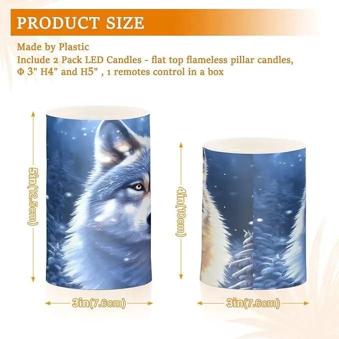 Flickering Flameless Candles, Wolf Snowy LED Candles with Remote Timer, Set of 2 Battery Operated Candle for Valentine Wedding Birthday by GreenHaven Gardens