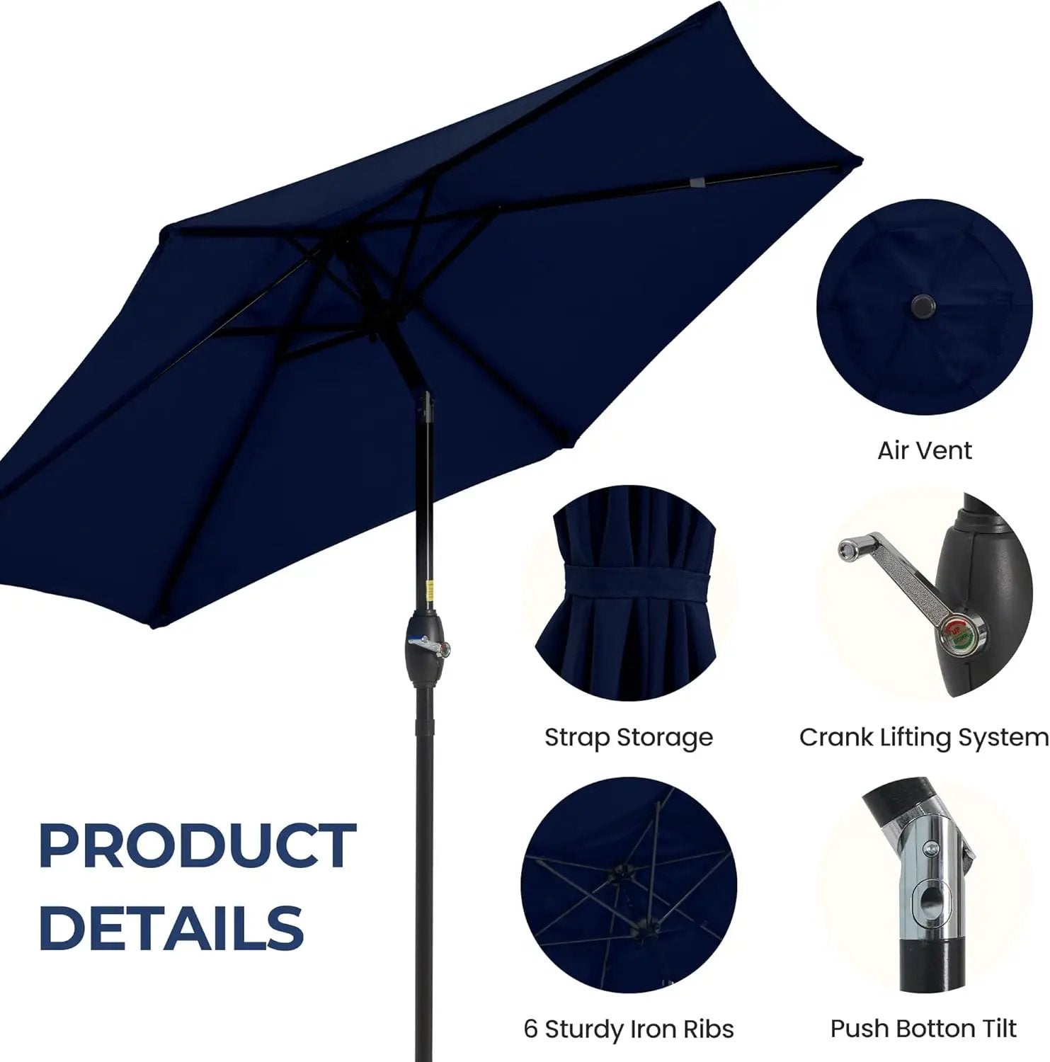 Aok Garden 7.5 ft Patio Umbrella Outdoor Market Umbrella Tilt Button and Crank 6 Ribs for Deck Lawn Pool& Backyard by GreenHaven Gardens