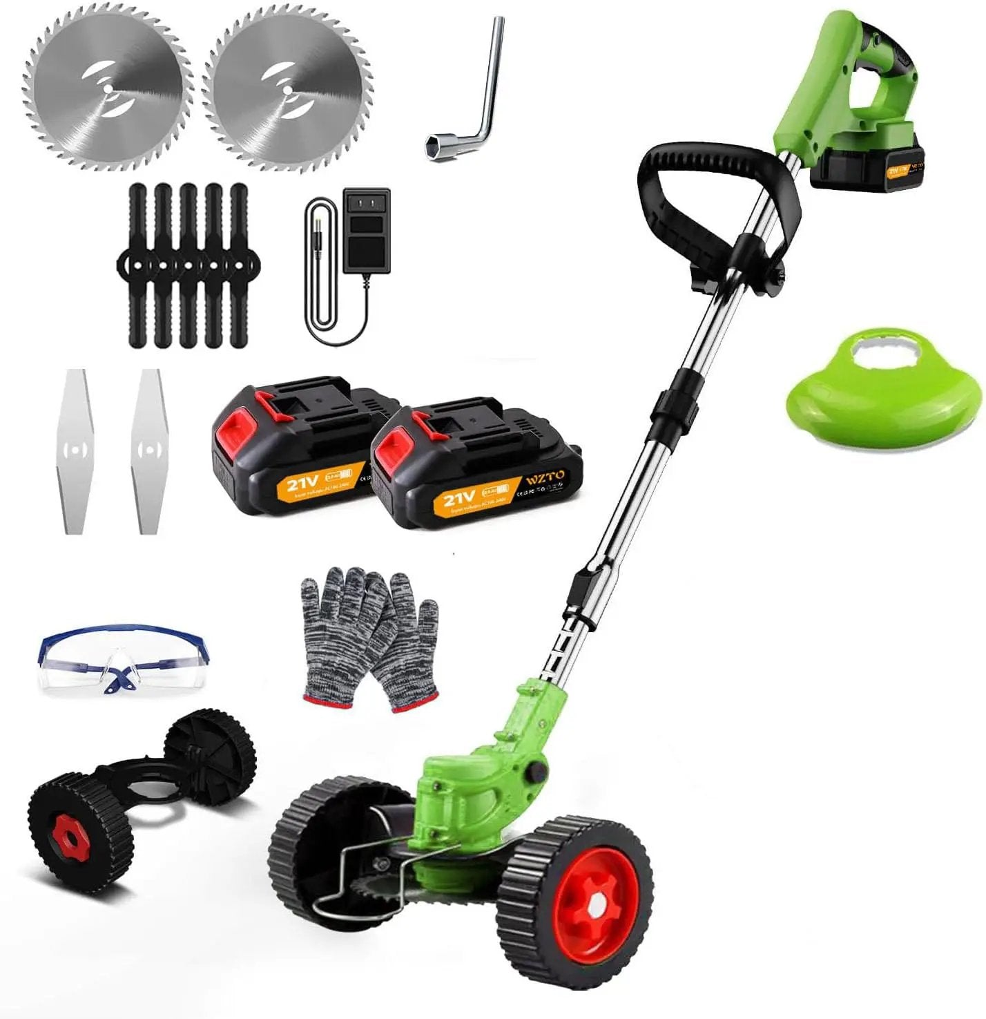 21V Electric Weed Wacker Eater Battery Powered, Cordless Weed Trimmer with 2 Battery Operated & Wheels, 3 in 1 Lightweight Grass Trimmer/Edger/Brush Cutter for Garden Yard Lawn by GreenHaven Gardens