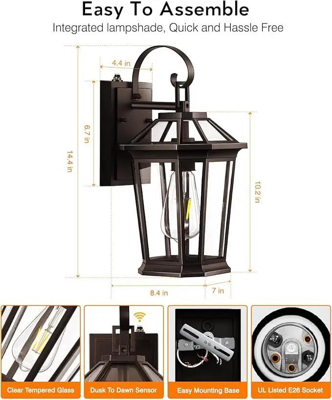 VIANIS Outdoor Wall Lights Dusk to Dawn, Oil Rubbed Bronze Exterior Lighting Fixtures for House, Waterproof ORB Porch Lights Wall Mount, Aluminum Outside Wall Sconce for Front Door, Garage by GreenHaven Gardens