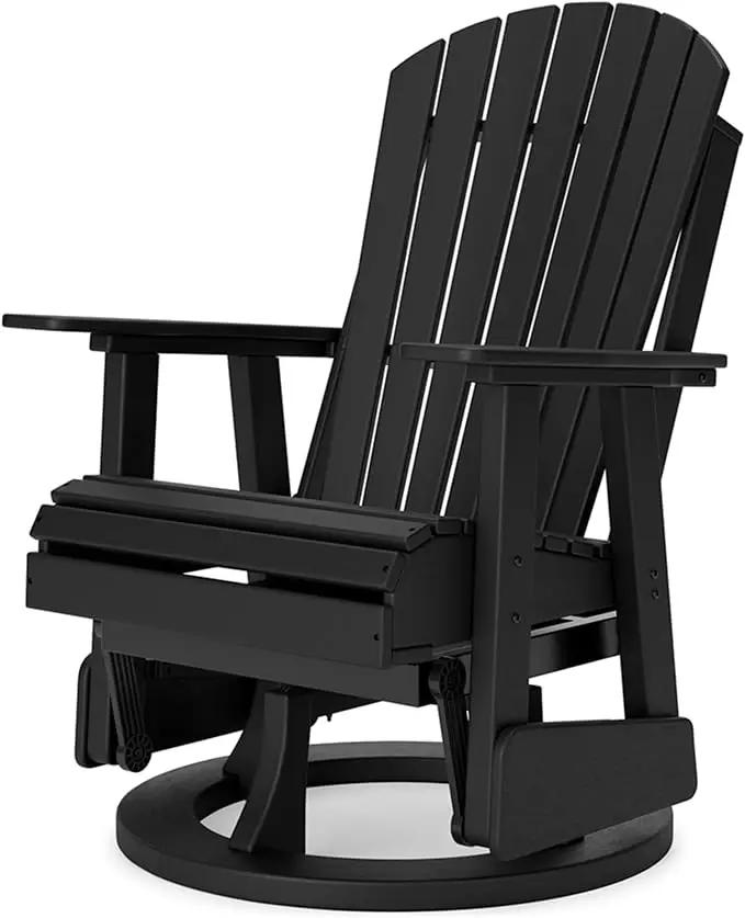 Signature Design by Ashley Hyland Wave Modern Weather Resistant HDPE Outdoor Swivel Glider Chair, Black by GreenHaven Gardens