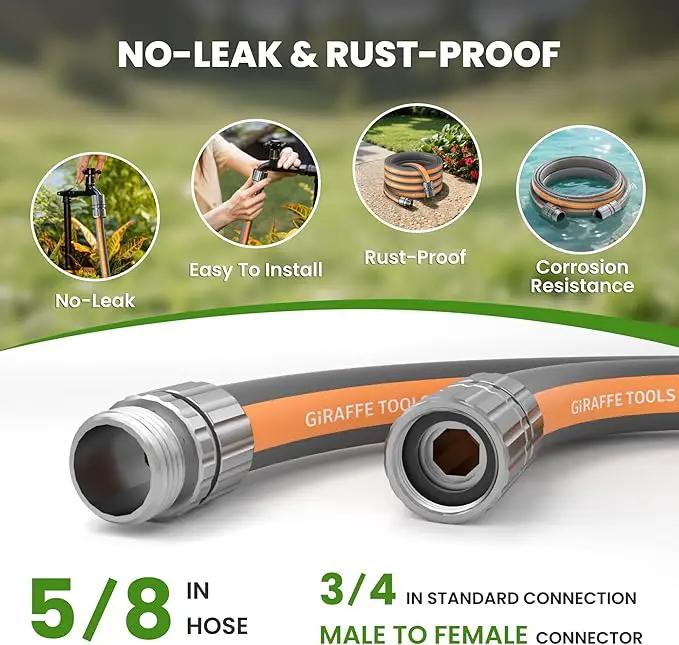Giraffe Tools Garden Hose 25FT, 5/8" Flexible Lay Flat Water Hose, Custom Length, Leakproof Gardening Hose with Male to Female Fitting, Lightweight Hybrid Hose Pipe for Garden & Yard by GreenHaven Gardens