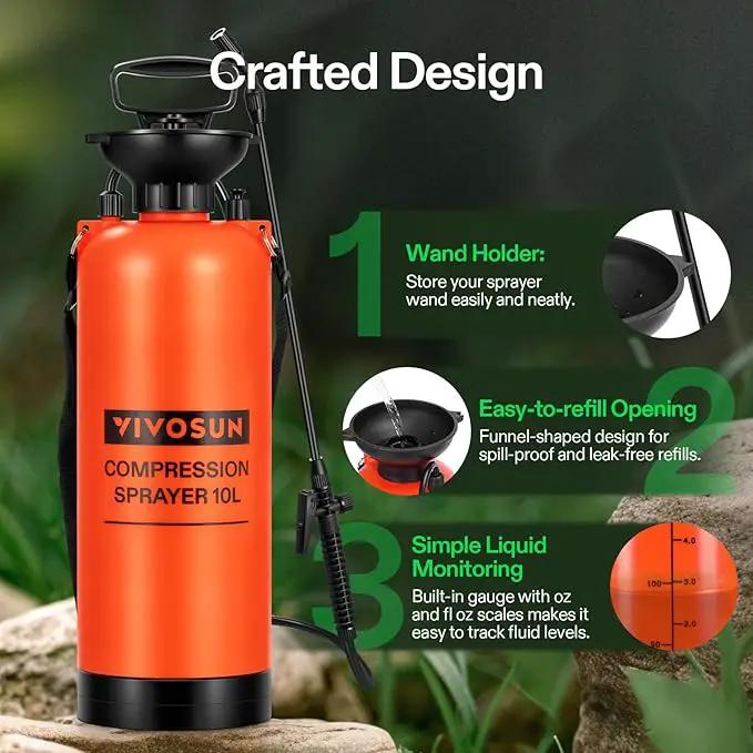 VIVOSUN 2.64-Gallon Pump Pressure Sprayer, Pressurized Lawn & Garden Water Spray Bottle with Adjustable Shoulder Strap, for Plants Spraying, Garden Watering and Household Cleaning by GreenHaven Gardens