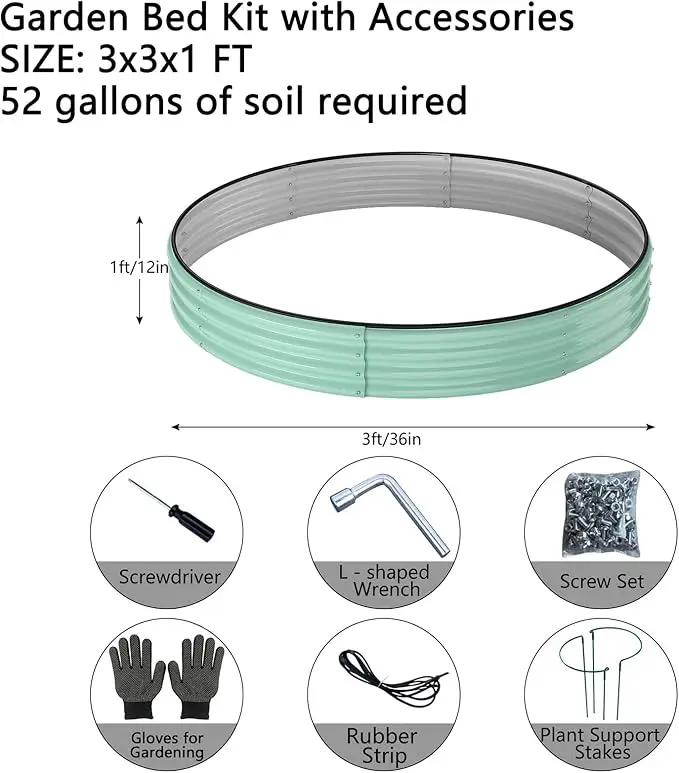 Galvanized Metal Planter Round Raised Garden Bed Kit for Gardening Outdoor，3x3x1ft Grow Garden Box Raised Flower Bed，Round Galvanized Planter Outdoor Large Metal Fire Pit Ring Green by GreenHaven Gardens
