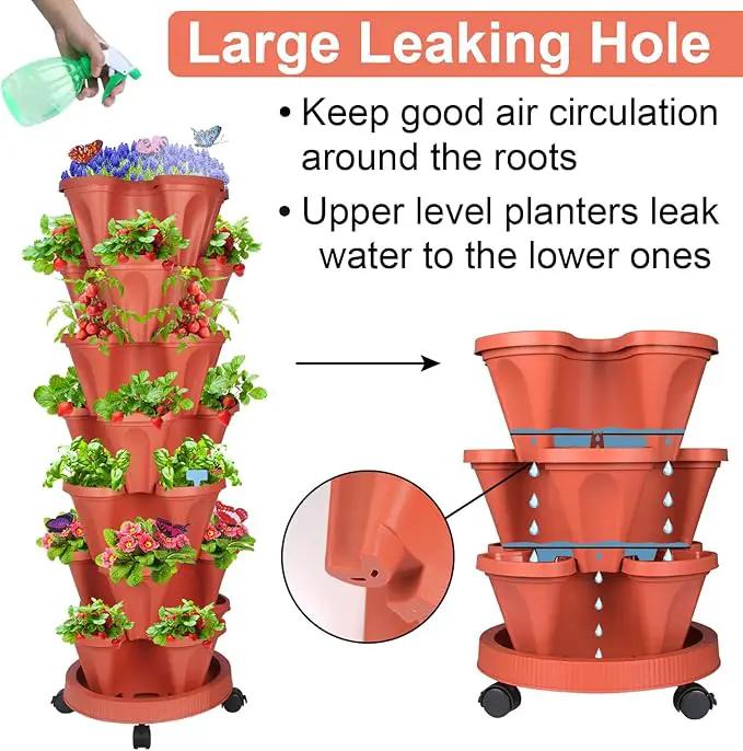 Vertical Planter, 7 Tier Stackable Strawberry Planter with Garden Tool Set, Movable Indoor/Outdoor Garden Herb Pot for Growing Vegetables and Succulents, Red by GreenHaven Gardens