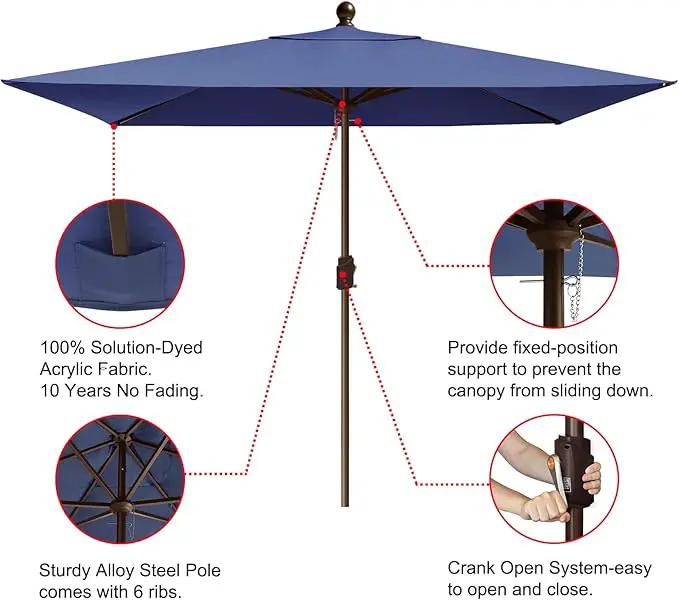 EliteShade USA 10-Year-Non-Fading 6.5x10Ft Rectangular Market Umbrella Patio Umbrella Outdoor Table Umbrella with Ventilation, Navy Blue by GreenHaven Gardens