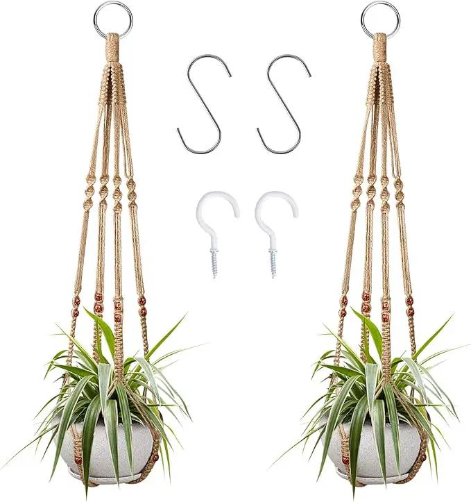 Augshy 2 Pcs Plant Hangers Hanging Plant Holder for Indoor Outdoor Decor Macrame Hanging Planter Basket with 4 Hooks(35 Inch) by GreenHaven Gardens