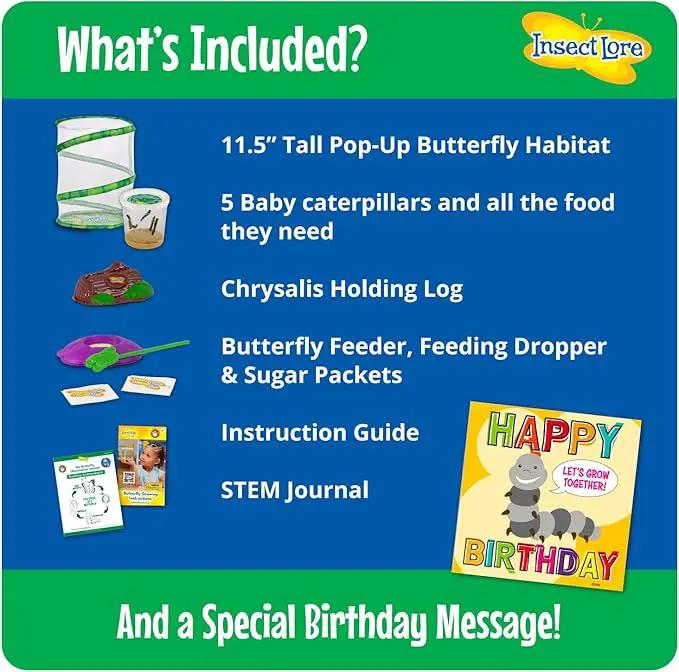 Insect Lore Butterfly Garden with Giant Birthday Card | 5 Live Baby Caterpillars | STEM Journal, Habitat, Chrys-A-Lid, Feeder | Raise and Release Painted Lady Butterflies by GreenHaven Gardens