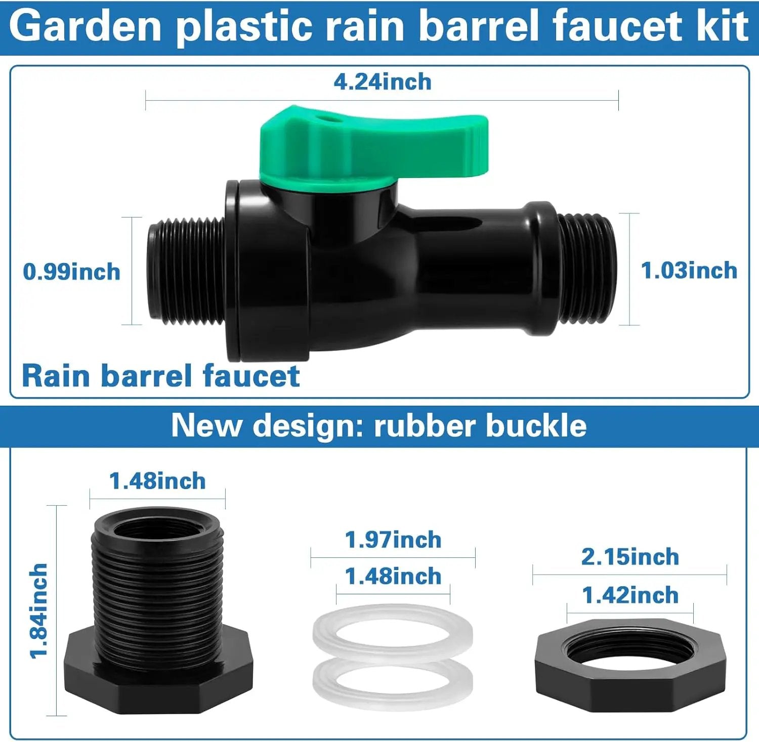 Plastics Rain Barrel Spigot Kit,High Flow Valve Core Water Tank Faucet+PVC Bulkhead Fitting,Straight Head 3/4 NPT to 3/4 GHT Rain Barrel Spigot for Plastic Bucket rainwater Drum Container by GreenHaven Gardens