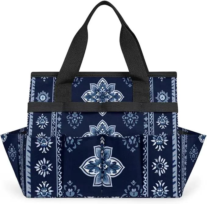 Westward Floral Gardening Tool Bag,Heavy Duty Garden Tote Bag,Portable Oxford Gardening Storage Basket Organizer Handbag with Pockets Handle,Hand Tools Gifts for Outdoor Garden Lawn Yard by GreenHaven Gardens