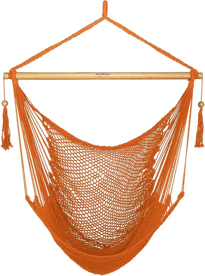 JoyView Hammock Chair with Spreader Bar Caribbean Hammock Swing Chair 300 LBS Weight Capacity XL Rope Hanging Chair for Outdoor Indoor Garden Yard - Orange by GreenHaven Gardens