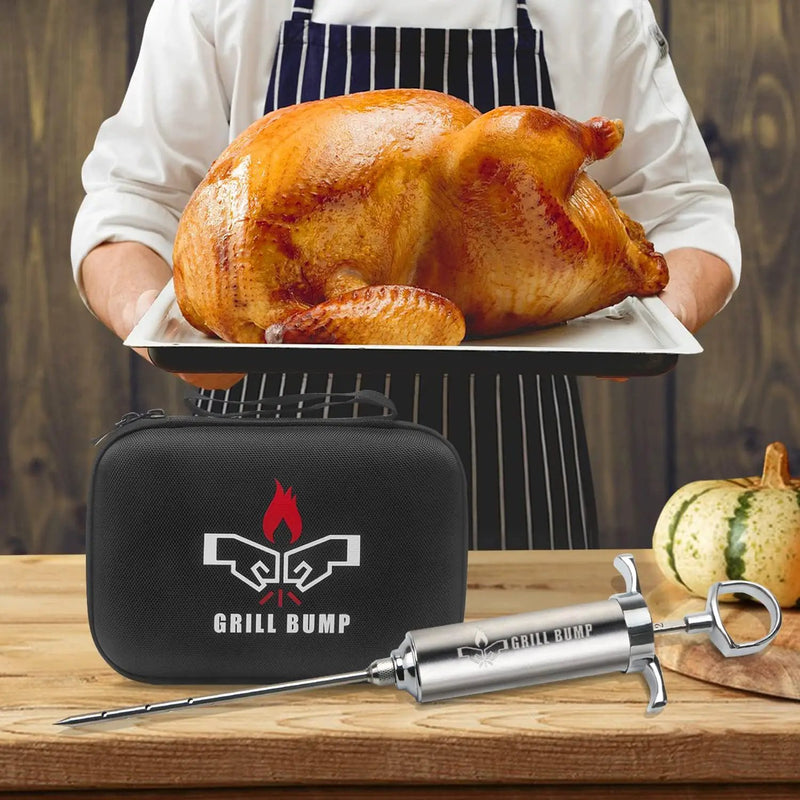 Meat Injector Syringe Kit with 3 Professional Marinade Injector Needles and Travel Case for BBQ Grill Smoker, Turkey and Brisket; 2-oz Large Capacity, Both Paper User Manual and E-Book by GreenHaven Gardens