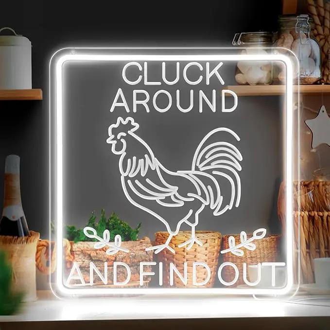 Funny Rooster Decor 16 X 16 Inch Large,Rooster Kitchen Decor Kitchen Sign Dimmable Neon Sign for Farmhouse,Rooster Gifts,Chicken Coop,Garden,Farm House Decoration by GreenHaven Gardens